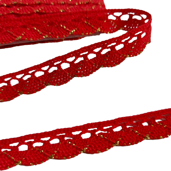 Art. 1498 - Pizzo a Tombolo in Cotone - Colore Rosso Lamè - Altezza 1,5 cm